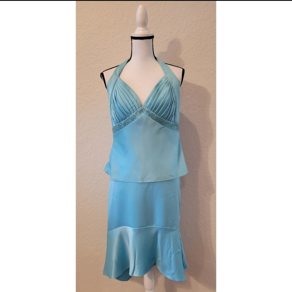 Light Blue Vintage Halter Skirt Set